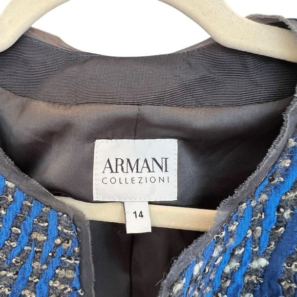 Armani Collezioni Textured Tweed Evening Blazer Jacket Blue Black 14 Cocktail - Picture 2 of 5
